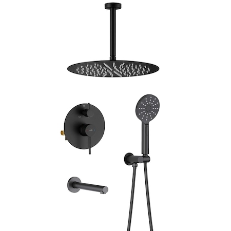 Kibi Circular Pressure Balanced Ceiling Mounted 3-Function Shower System w Rough In Valve - Matte Black KSF409MB